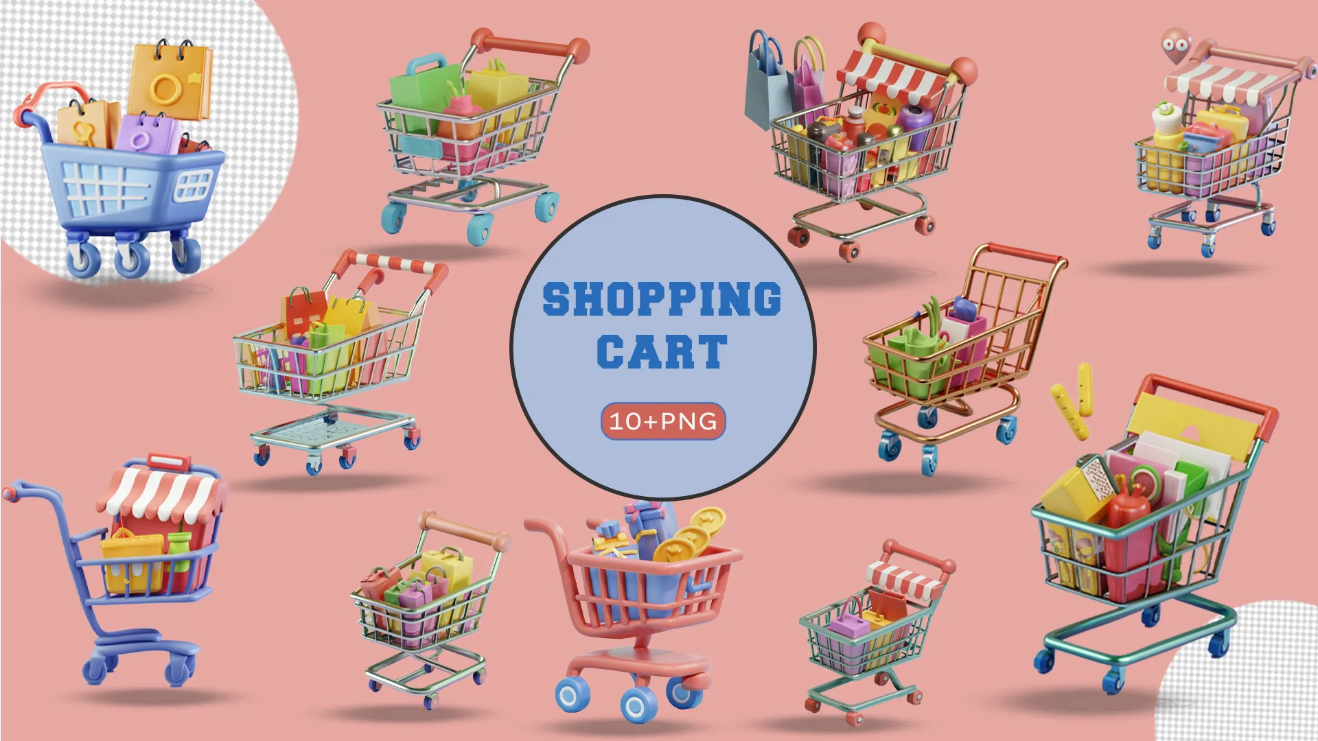 Colorful Grocery Shopping Cart 3D Pack for Retail